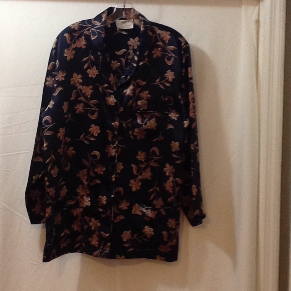 Floral satin pajamas.